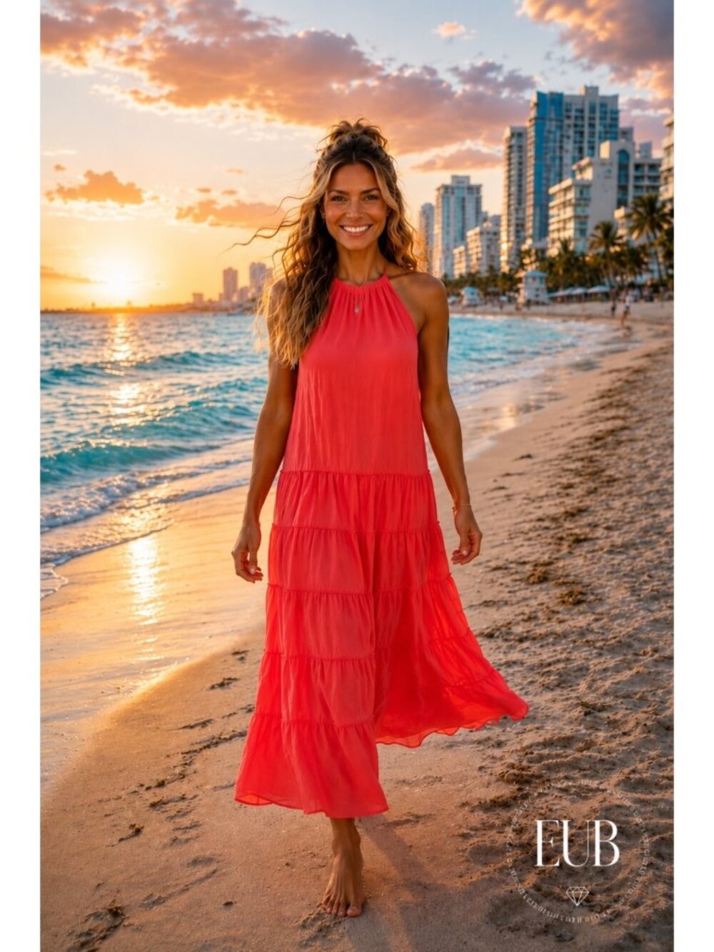 Free People Somewhere Sunny Maxi Radiant Watermelon Dress Size Large New
